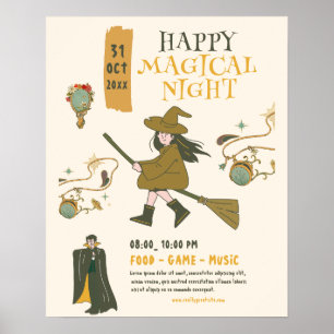 Poster Soirée de sorcière Halloween vintage, Soirée Hallo