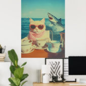 Poster Soirée de thé à l'océan de chats (Bureau à domicile)