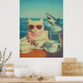 Poster Soirée de thé à l'océan de chats (Cuisine)