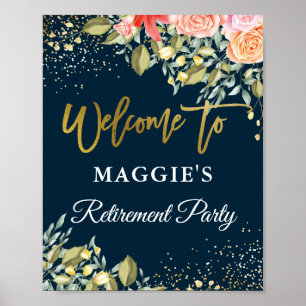 Poster Soirée élégante Floral Blue Gold