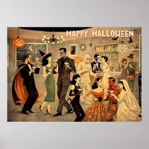 Poster Soirée Martini Halloween Rétro Milieu de Siècle 40