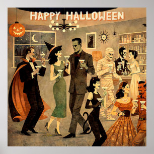 Poster Soirée Martini Halloween Rétro Milieu de Siècle 40