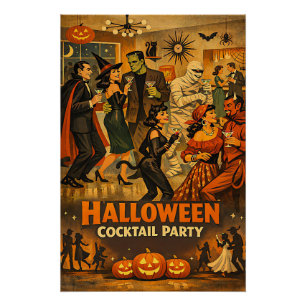 Poster Soirée Martini Halloween Rétro Milieu de Siècle 50