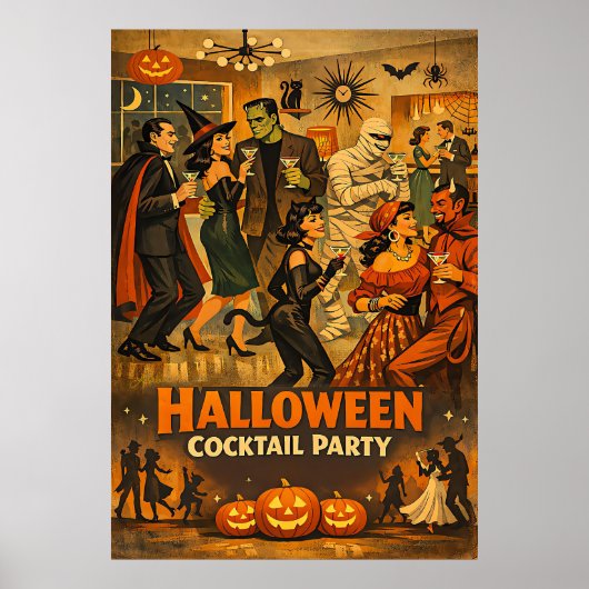 Poster Soirée Martini Halloween Rétro Milieu de Siècle 50 (Devant)