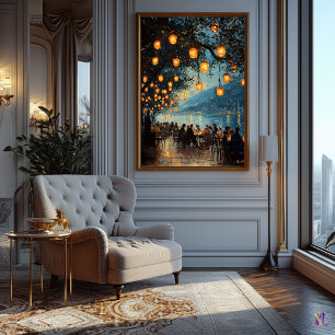 Poster Soirée Romantique au Bord du Lac de Style Impressi