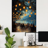 Poster Soirée romantique au bord du lac Style impressionn (Bureau à domicile)