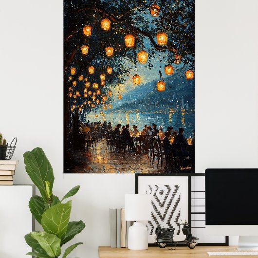 Poster Soirée romantique au bord du lac Style impressionn (Bureau à domicile)