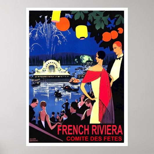 Poster Soirée romantique sur la riviera française, voyage (Devant)