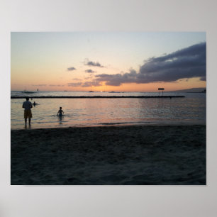 Poster Soirée Sunset Plage tropicale Waikiki Oahu Hawaii