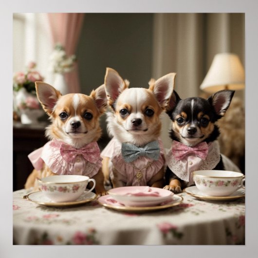 Poster Soirée Tea Party de Cute Girly Chihuahua (Devant)