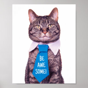 Poster "SOIS GÉNIAL !" Chat au nœud papillon bleu, Votre