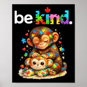 Poster Sois gentil frappe singe puzzle coloré autisme