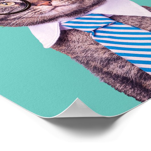 Poster "SOIS INCROYABLE !" Cravate Chat & Lunettes, Turqu (Coin)