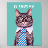 Poster "SOIS INCROYABLE !" Cravate Chat & Lunettes, Turqu (Devant)