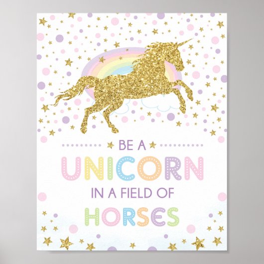 Poster Sois une Licorne dans une Prairie de Chevaux Décor (Devant)