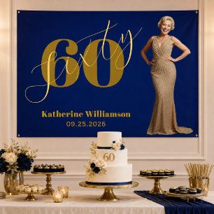 Poster Soixante Élégant Bleu & Or 60e Anniversaire