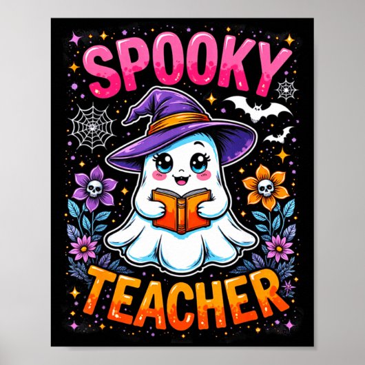 Poster Soky Teacher Cute Ghost Reading Book Funny Hallo  (Devant)