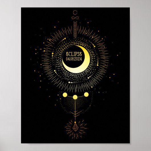 Poster Solaire Eclipse 2024 Boho Sun Moon Path Total Luna (Devant)