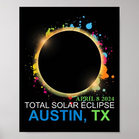 Poster Solar Eclipse 2024 Austin Texas Colorful Totality (Devant)