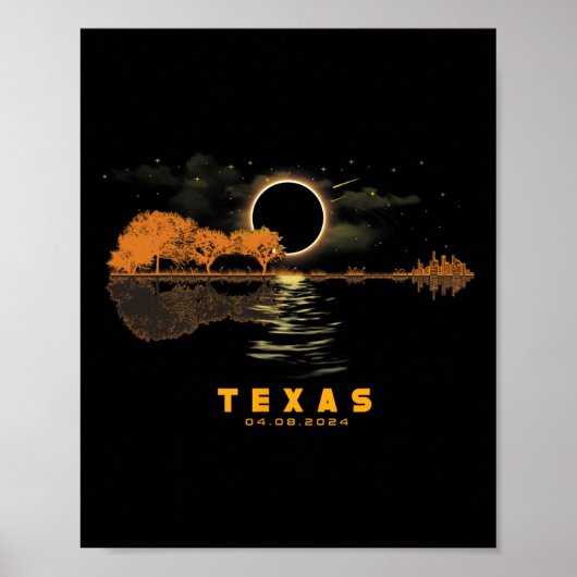 Poster Solar Eclipse 2024 Guitare 04.08.24 Totalité Texas (Devant)