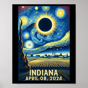 Poster Solar Eclipse 2024 Indiana Starry Night