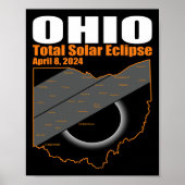 Poster Solar Eclipse 2024 State Ohio Map Total Solar Ecli (Devant)