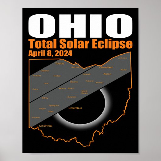 Poster Solar Eclipse 2024 State Ohio Map Total Solar Ecli (Devant)