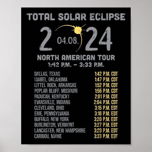 Poster Solar Eclipse 2024 Totalité Avril 8 Hommes Femmes (Devant)
