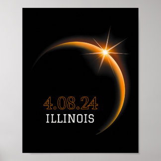 Poster Solar Eclipse 2024 Totalité Illinois Printemps 4.0