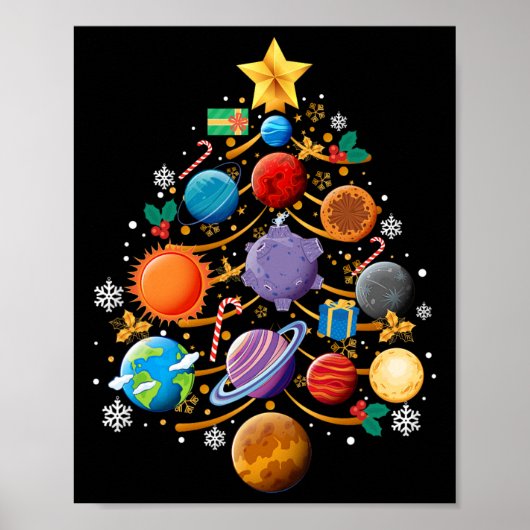 Poster Solar System Planets Christmas Tree Astronomy Xmas (Devant)