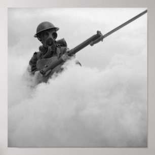 Poster Soldat au masque à gaz avec fusil à baïonnette - 1