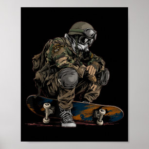 Poster Soldat avec costume de skateboard militaire pour h