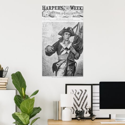 Poster Soldat continental tenant un drapeau à museau (Bureau à domicile)