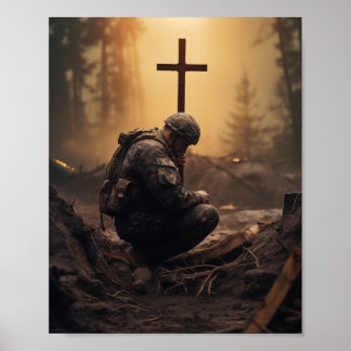Poster Soldat de Dieu tenant une croix en bois