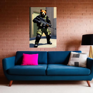 Poster Soldat de l'ours cool anthropomorphique AI Art P