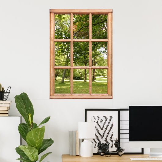 Poster Soleil à travers les arbres Vue depuis une fenêtre (Bureau à domicile)