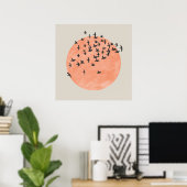 Poster Soleil avec troupeau d'oiseaux (Bureau à domicile)