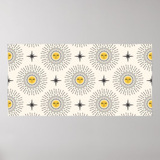 Poster Soleil avec visage Celestial Motif sans joint (Devant)