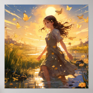 Poster Soleil baisé Bliss d'été - Brown Haired Girl in a