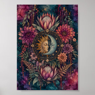 Poster Soleil céleste et art floral Whimsigoth de Lune