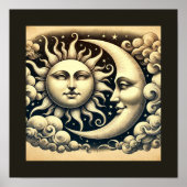 Poster Soleil céleste vintage et lune (Devant)