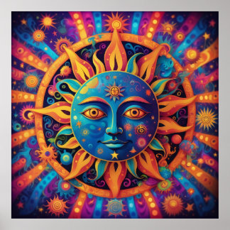 Poster Soleil cosmique : Une Tapisserie psychédélique