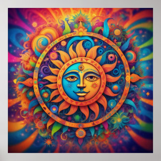 Poster Soleil cosmique : Une Tapisserie psychédélique