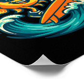 Poster Soleil de dessin animé surfant sur la vague de la (Coin)