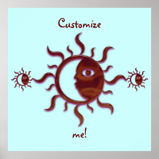 Poster Soleil et lune tribales rouges personnalisables