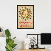 Poster Soleil jaune avec visage (soleil du bon matin) (Bureau à domicile)