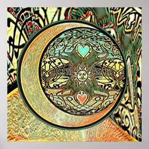 Poster Soleil, Lune, Yin Yang, Arbre de Vie