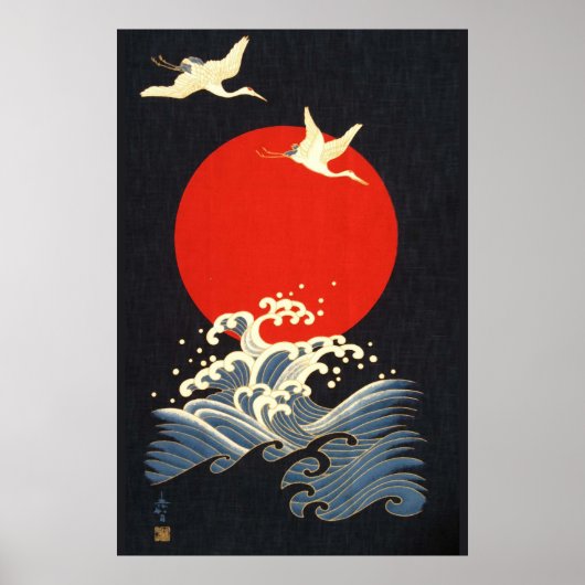 POSTER SOLEIL ROUGE, CRANS DE VOL JAPONAIS, VAGUES DE MER (Devant)