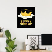 Poster soleil Side Up Funny Fried Egg Pun Dark BG (Bureau à domicile)