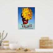 Poster Soleil souriant en Valais, Suisse, voyage vintage (Cuisine)